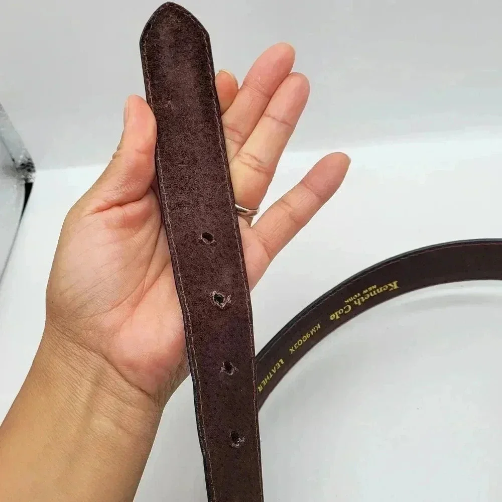 Beautiful! Kenneth Cole New York Lether Lined 40 Brown Solid Brass Buckle Belt